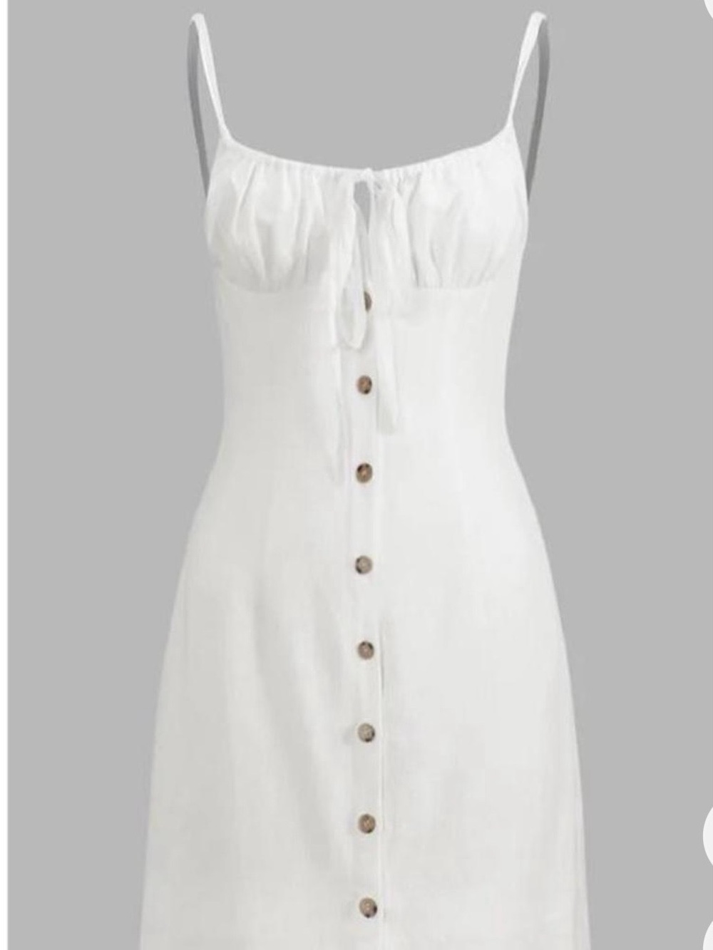 Commense White Button-Front Linen Midi Dress NWT